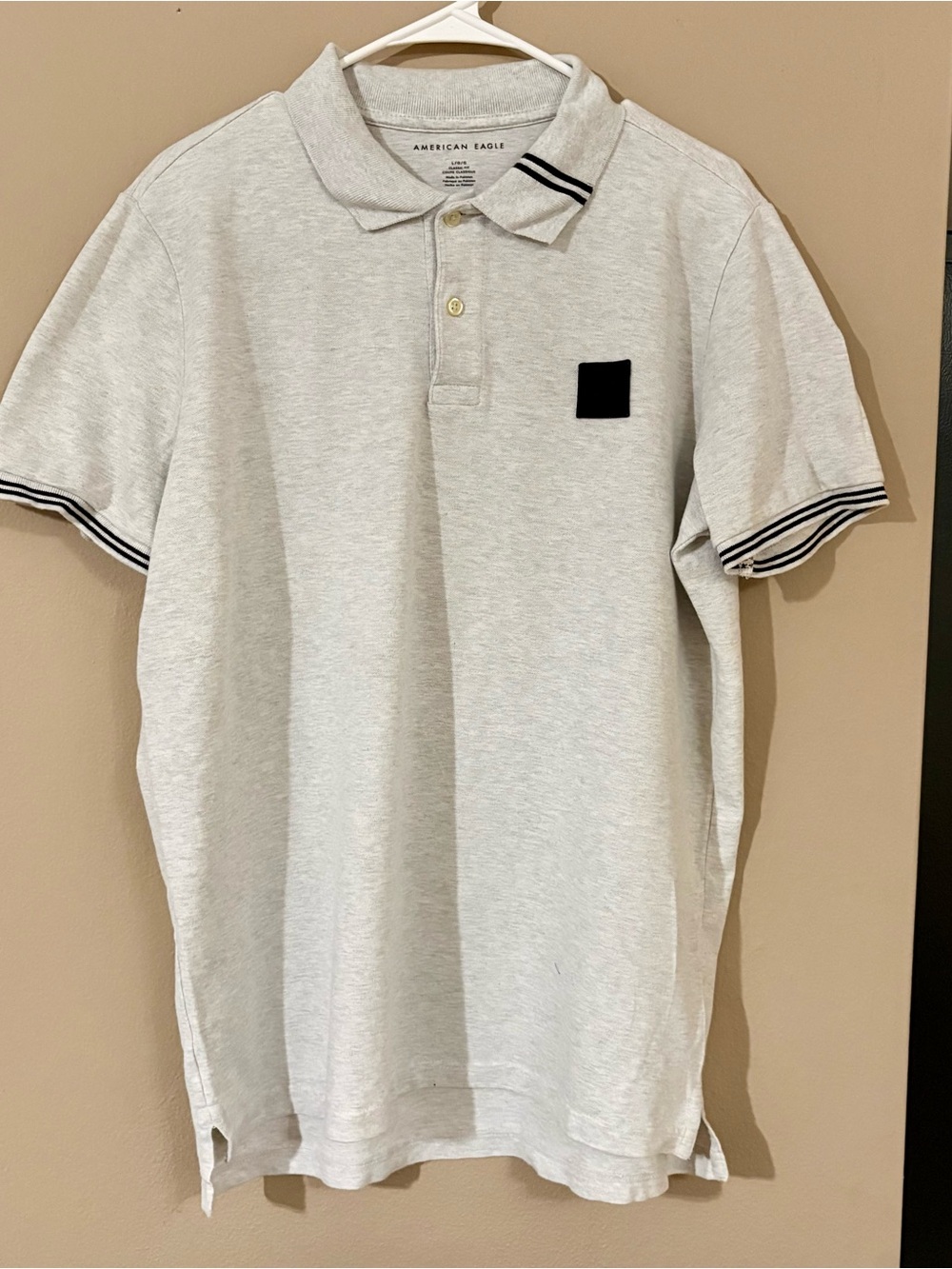 American Eagle Tipped Polo Shirt - Heather Grey Preppy Vibe